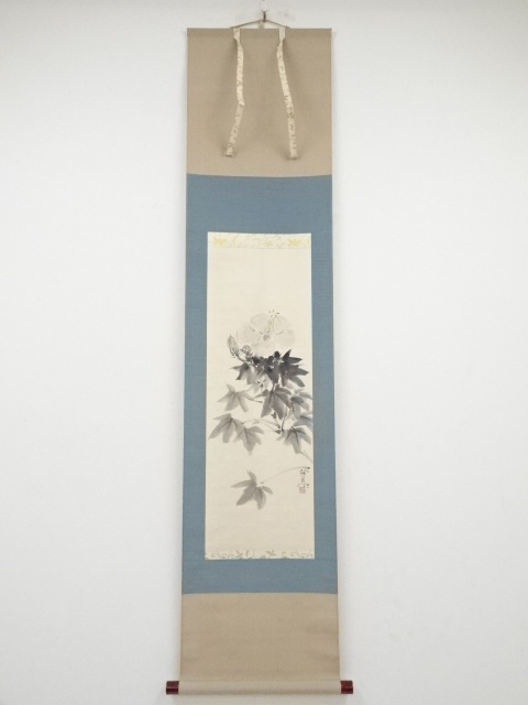 JAPANESE HANGING SCROLL / HAND PAINTED / FLOWER / BY TOMIJI KAWASHIMA